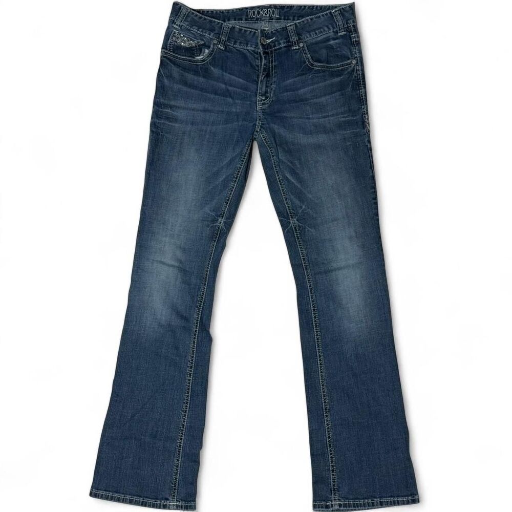 Rock & Roll Cowgirl Boyfriend Jeans Rhinestone Back Pockets Women’s 29x34 Denim